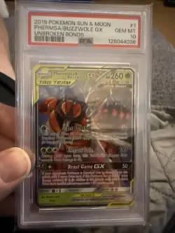 PSA 10 Pokemon 2019 S&M Unbroken Bonds Pheromosa & Buzzwole GX 1/214 Tag Team - Image 1
