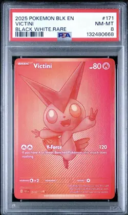 Pokemon 2025 Black and White Rare Card #171 Victini PSA 8 - Image 3