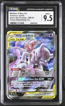 CGC 9.5 MINT+ Mewtwo & Mew GX 2019 Black Star Promos SM191 Pokemon Card - Image 1