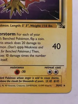 Pokemon TCG Basic Zapdos 30/62 Non Holo Rare Fossil Set LP - Image 4