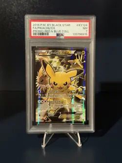 Pokemon 2016 Pikachu EX XY124 Red & Blue Collection Full Art Promo PSA 7 NM - Image 1