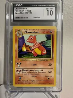 CGC Gem Mint 10 Charmeleon Base Set 24/102 1999 Vintage Pokemon TCG Card Graded - Image 1