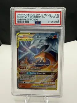 2019 POKEMON PSA 10 (Damaged slab) RESHIRAM CHARIZARD TAG TEAM HOLO PSA 10 - Image 1