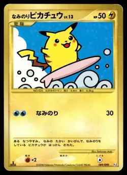 2008 Pokemon Japanese 089/090 Surfing Pikachu 1st Edition Reverse Holo Light Pl - Image 1
