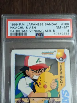 1999 Bandai Pokemon Carddass Vending Pikachu & Ash #166 - PSA 8 NM-MT - Image 2