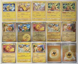 Pokemon TCG Pikachu Card Lot Of 15 Various Sets Reverse Holos And Commons Rares - Image 1