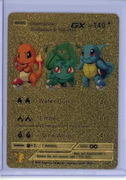 Pokemon Gold Foil Fan Art Card CHARMANDER BULBASAUR SQUIRTLE GX 140HP 3/99 - Image 1