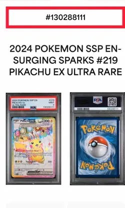 2024 Pokemon Surging Sparks En Pikachu Ex 219/191 Ultra Rare PSA 9 - Image 2