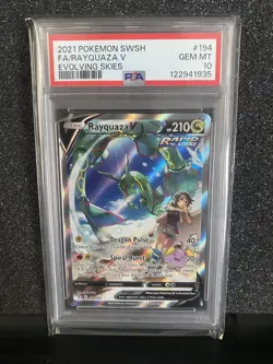 2021 POKEMON SWORD & SHIELD EVOLVING SKIES #194 FULL ART/RAYQUAZA V PSA 10 - Image 1