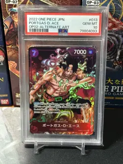 ONE PIECE Card Game PORTGAS D. ACE OP02-013 Alt Art PSA 10 GEM MINT Japanese - Image 1