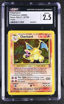 CGC 2.5 Charizard 2000 Base Set 2 4/130 Holo Pokemon Card - Image 1