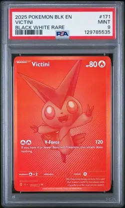 2025 Pokemon Black Bolt Victini Black White Rare Card 171/086 PSA 9 - Image 1