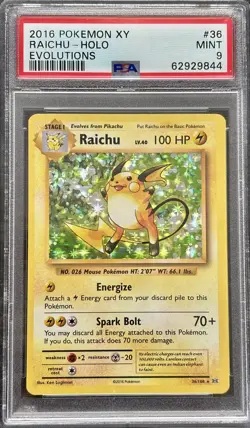 2016 Pokemon XY Evolutions Raichu Holo - PSA 9 Mint - Image 1
