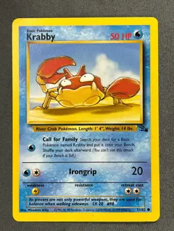 Krabby 51/62 Base Set Series Fossil COMMON Basic Pokemon Card 1999 WOTC NM - Image 1