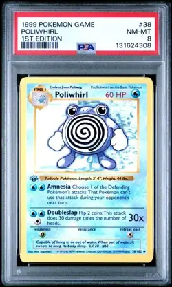 Base Set 1st Edition POLIWHIRL #38/102 PSA 8 1999 Pokemon Card Game - Image 1