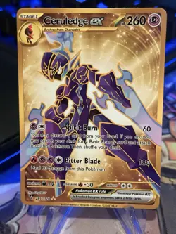 Custom Pokemon Ceruledge Ex Gold Waifu Doujin ACG DIY Full Art Card - Image 1