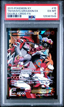 2015 POKEMON XY DOUBLE CRISIS #15 FULL ART/TEAM MAGMA'S GROUDON EX PSA 6 - Image 1