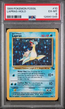 1999 Pokemon Fossil Lapras-Holo #10 PSA 6 Ex-MT - Image 1