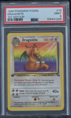 1999 POKEMON FOSSIL 1ST EDITION #19 DRAGONITE PSA 9 - Image 1