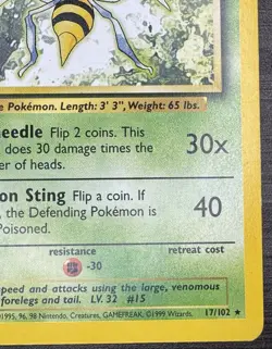 Pokemon TCG Beedrill Card 17/102 Rare Unlimited Base Set - Image 5