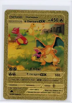 Pokemon Gold Foil Fan Art Card CHARMANDER CHARMELEON CHARIZARD 450HP 1/1 - Image 1