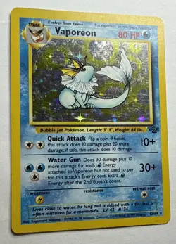 Pokemon TCG Vaporeon Holo Card 12/64 Vintage Jungle Set Unlimited Holo Rare - Image 2