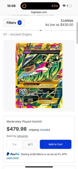 Pokemon TCG Mega-Rayquaza-EX Ancient Origins Holo Card 98/98 Full Art Ultra Rare - Image 4