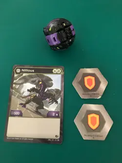 BAKUGAN Nillious Battle Planet B500 Darkus Black Figure w/ Card and 2 Cores - Image 2