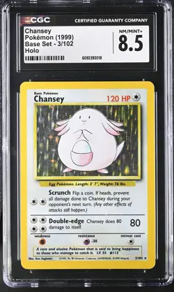 CGC 8.5 Chansey 1999 Base Set 3/102 Holo Pokemon Card - Image 1