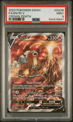 2023 Pokemon Sword & Shield Full Art | Entei V #GG36/GG70 Crown Zenith PSA 9 - Image 1