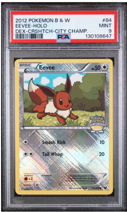 2012 POKEMON BLACK & WHITE DARK EXPLORERS #84 EEVEE DEX-CRSHTCH-CITY CHAMP PSA 9 - Image 1