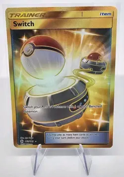 Trainer Switch Gold Pokemon TCG Sun & Moon Card Secret Rare 160/149 NM - Image 1