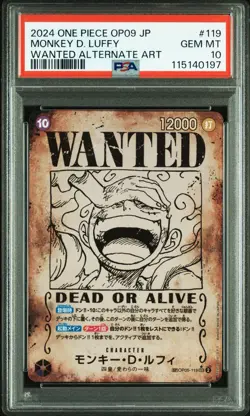 One Piece Card | Monkey D. Luffy OP09-119 Wanted SEC | Japanese JAP | PSA10 - Image 1