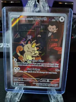 Team Rocket's Meowth Illustration Rare Card 203/182 Destined Rivals Pokemon TCG - Image 1