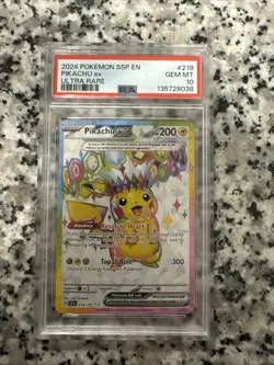 Pokemon 2024 SSP En-Surging Sparks Pikachu EX Ultra Rare Card 219/191 PSA 10 GMT - Image 1