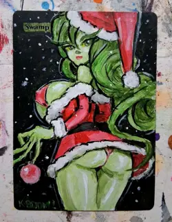 Altered MTG Hand Painted Swamp One Of A Kind Anime Grinch Girl - Image 1