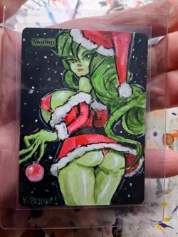 Altered MTG Hand Painted Swamp One Of A Kind Anime Grinch Girl - Image 2