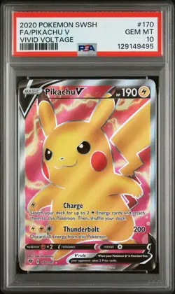 PIKACHU V 170/185 PSA 10 VIVID VOLTAGE FULL ART POKEMON CARD HOLO ENGLISH - Image 1