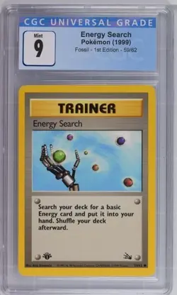CGC 9 MINT Energy Search 1st Edition Fossil 59/62 Pokemon 1999 Non-Holo Trainer - Image 1