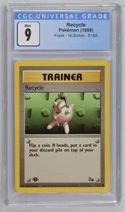 CGC 9 MINT Recycle 1st Edition Fossil 61/62 Pokemon 1999 Non-Holo Trainer - Image 1
