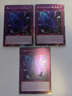 3x YGO Phantom Knights' Fog Blade 1st Ed Platinum Secret Rare RA04-EN164 Playset - Image 1