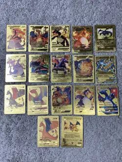 Set of 17 Charizard Gold Foil Fan Art Display Cards LP - Image 1