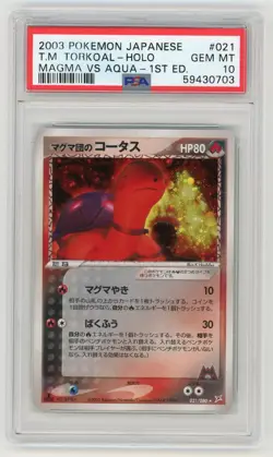 Pokemon Card Team Magma's Torkoal 021/080 1st Ed Magma VS Aqua PSA 10 GEM MINT - Image 1