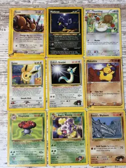Lot Of 9x Vintage Medium To Heavy Play Pokemon Cards Eevee 75/147 Eevee 38/75 - Image 1