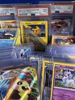 Pokemon Lot of 400+ Cards 50 Toploaded 3 Slabs Pikachu Hidden Fates Celebrations - Image 1