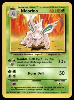 Nidorino 37/102 Pokemon Card Base Set Uncommon 60 HP Lightly Played QP - Image 1