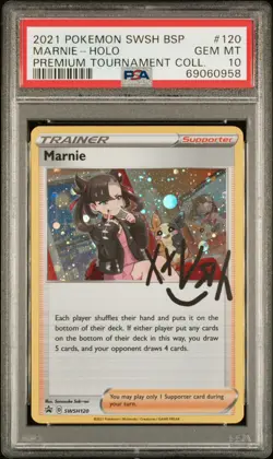 2021 POKEMON SWSH BLACK STAR PROMO #120 MARNIE-HOLO PSA 10 - Image 1