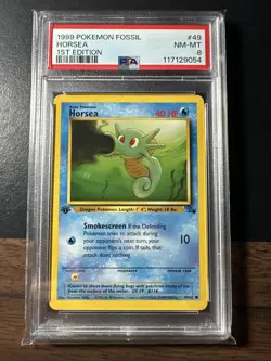 Pokemon Card Horsea 49/62 1st Edition Fossil Set 1999 PSA 8 NM-MT - Image 1