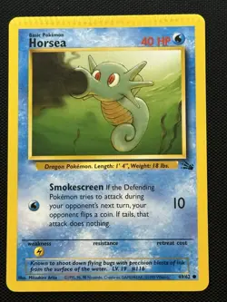 Pokemon Card Crimp Error Horsea Fossil Set 49/62 Rare - NM - Image 2