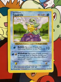 Squirtle 63/102 Base Set Common Regular Shadowless 1999 WOTC Pokemon TCG MP - Image 1